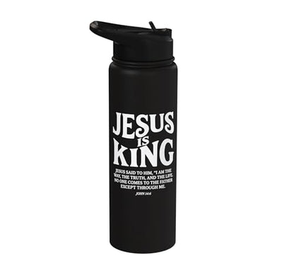 Jesus Is King John 14 6 Faith Bible Verse Stainless Steel Insulated Water Bottle - color: Black