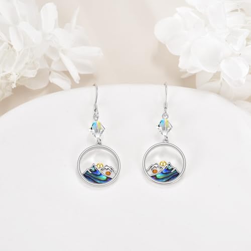 AOBOCO Mustard Seed Earrings for Women Sterling Silver Mountain Cross Earrings Dangle Christian Religion Jewelry Mothers Day Birthday for Mom Wife Friends - style: Round Mountain Hooks