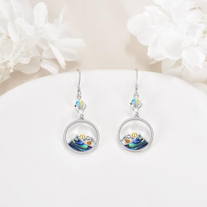 AOBOCO Mustard Seed Earrings for Women Sterling Silver Mountain Cross Earrings Dangle Christian Religion Jewelry Mothers Day Birthday for Mom Wife Friends - style: Round Mountain Hooks