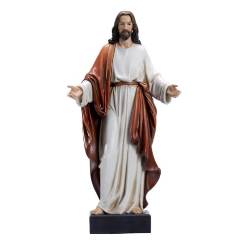 20 Inch Jesus Statue with Open Arms, Hand Painted Large Jesus Christ Figurine in Red Robe, Realistic Religious Resin Sculpture Christian Home Decor for Prayer Room, Church, Gift - color: Red Robe, size: 20inch
