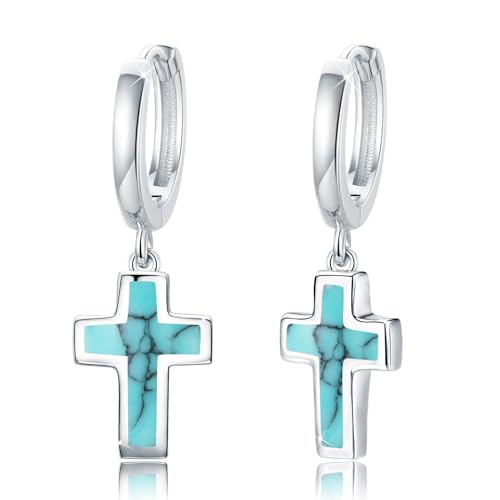 Opal Cross Stud Earrings, 925 Sterling Silver Hypoallergenic Stud Earrings - style: Dangle Cross