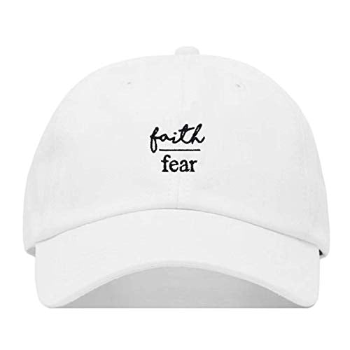 Faith is Greater Than Fear Baseball Hat, Embroidered Dad Cap, Unstructured Adjustable Strap Back (Multiple Colors) - color: White