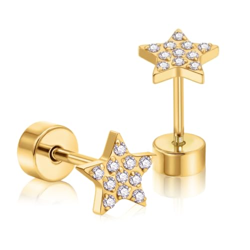 XUU 20G Flat Back Stud Earrings ASTM F136 Titanium - color: gold star