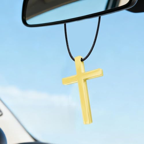 Cross for Car Mirror Hanging, Rearview Mirror Cross, Premium Alloy Cross Car Hanging Ornament, Auto Accessories Metal Vehicle Charm and Pendant Decoration Fit for Truck, Home Decor (Gold) - color: Gold