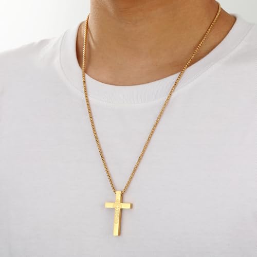 Football Game Day Cross Necklace for Boys Men, Stainless Steel Bible Verse Cross Pendant Chain Sports Gear Stuff Christian Religious Jewelry Gifts - color: Gold, style: PHILIPPIANS 4:13