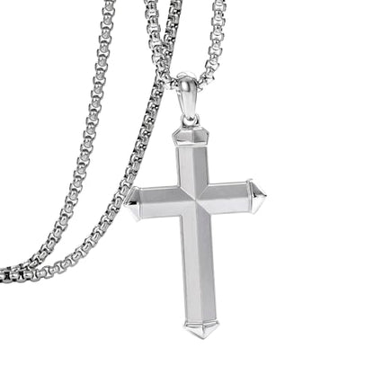 Stainless Steel Cross Necklace for Men with Adjustable Box Chain Christian Cross neckalce Gift - color: Silver