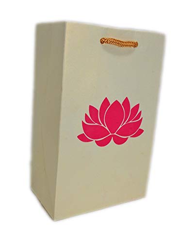 Desi Favors Lotus Gift Bags - Lotus Printed Paper for Christmas, Weddings, Birthday,s Pooja/puja Return Gifts Shagun Gift Bags - 7.4x4.7x3.14 Inch (Pack of 8) - style: Pearl White (Pink Lotus)