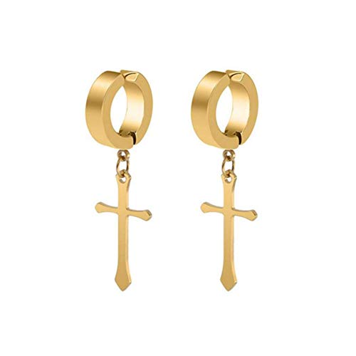 Non-pierced Earrings Set for Men Women Cross Titanium Steel Hoop Dangle Clip On Earring - style: Gold