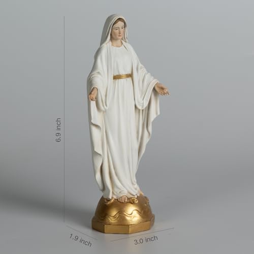BC Catholic Our Lady of Grace Statue, 7" H Holy Mother Virgin Mary Figure, Religious Gfit of Home Decor, Handpainted Renaissance Sculpture Purity & Grace Collection from Buildclassic (Gold &White) - color: Our Lady of Grace