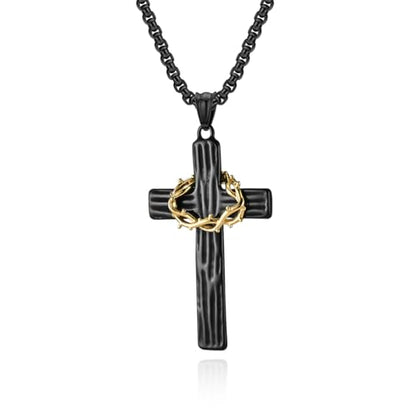 MOOSKI Cross Necklace for Men 316L Stainless Steel Crucifix Jesus 24" Chain - color: Black-gold