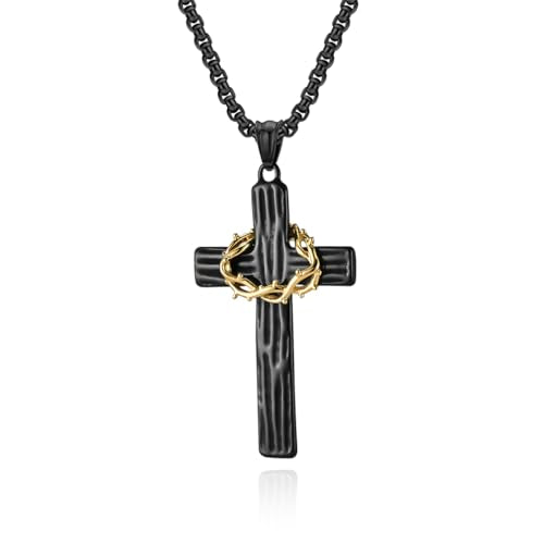 MOOSKI Cross Necklace for Men 316L Stainless Steel Crucifix Jesus 24" Chain - color: Black-gold