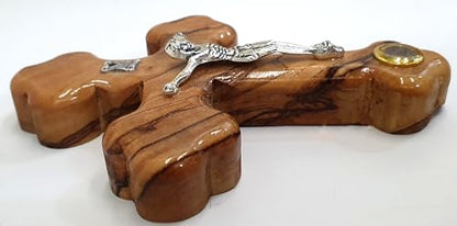 Zuluf Small Olive Wood Crucifix Wall Cross Set of 3 with Holy Land Stone, Handmade Christian Crucifix Cross Wall Decor - 4 Inch Each Jerusalem Catholic Christian Gift for Prayer Home Church