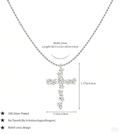 Cross Necklace for Women,14K Gold Silver Plated Box Chain Pendant，Dainty Personalized Charm Jewelry Gift for Her - color: Silver Cross A