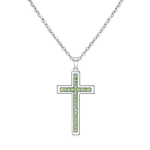 Baptism Cross Necklace for Women,First Communion Cross Necklaces Jewelry Gifts for Women - color: Birthstone 08-August-P Green