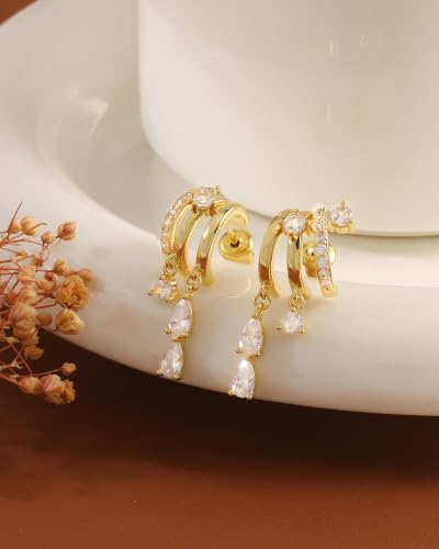 Dangle Earrings for Women Trendy Triple Huggie Hoop Stud Earring - color: A. Teardrop