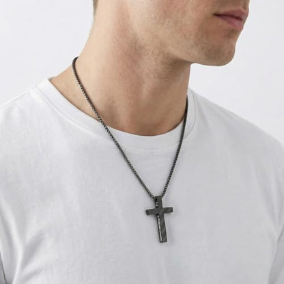 Cross Necklace for Men Black Gold Silver American Flag Pendant Chain Bible Verse Stainless Steel Necklaces Mens Stocking Stuffers for Christmas Christian Gifts - color: black, style: 23:4-