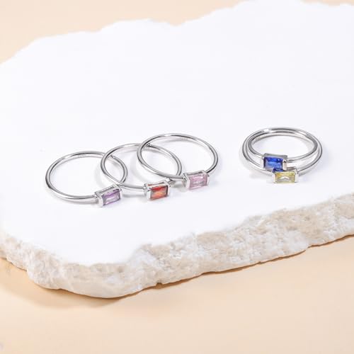 Helonley Birthstone Stack Rings for Women: 925 Sterling Silver Stacked Ring - color: Birthstone Sept.