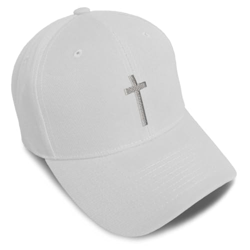 Custom Baseball Cap Cross Silver Christ Jesus God Faith Christian Hats - color: White Design Only