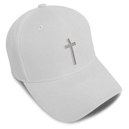 Custom Baseball Cap Cross Silver Christ Jesus God Faith Christian Hats - color: White Design Only