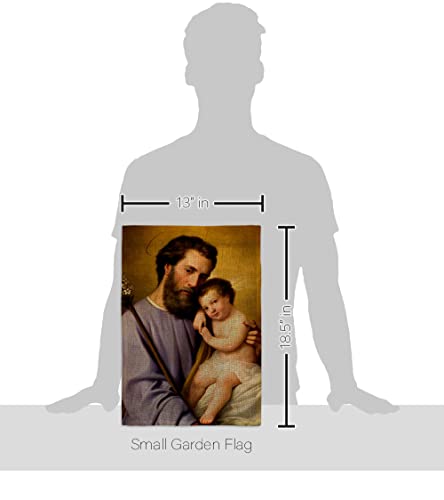 St. Joseph and Infant Jesus Burlap Garden Flag-Religious Faith Hope Grace Peace Dove Christian Religion Easter House Decoration Banner Small Yard Gift Double-Sided, Made in USA