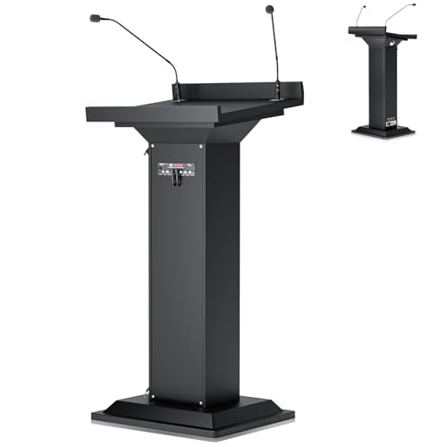 Ultral Church Pulpit with 2MIC, 47” Pulpits for Churches, Podium Stand with Spacious Reading Platform, Lectern for Speeches, Classrooms, Performances, Presentations, Meetings - color: Black, size: 43IN