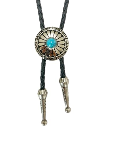 MULBA Vintage American Western Cowboy Indian Art Stone Leather Bolo Tie For Men Women - color: Style A-blue