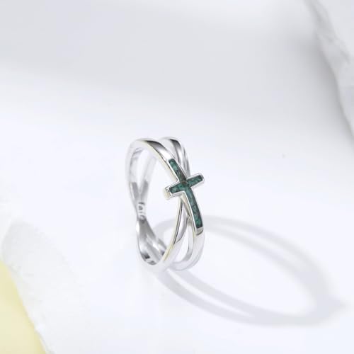 Cross Rings 925 Sterling Silver for Women Christian Religious Jewelry Faith Gifts for Mom Wife Girlfriend Her - color: White-2