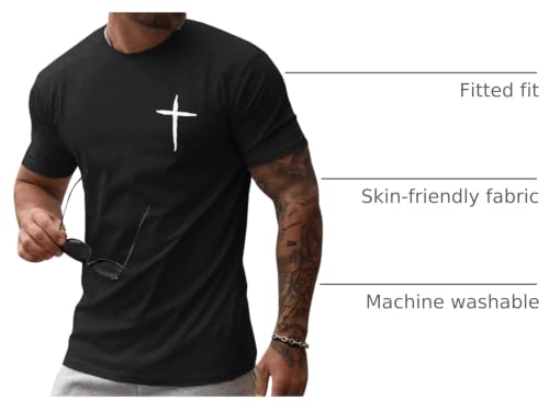 Mens Short Sleeve Cotton T-Shirts Crew Neck Jesus Cross Printed Shirts Faith Christ Shirts - color: Black, size: Medium