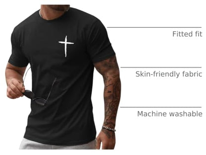 Mens Short Sleeve Cotton T-Shirts Crew Neck Jesus Cross Printed Shirts Faith Christ Shirts - color: Black, size: Medium