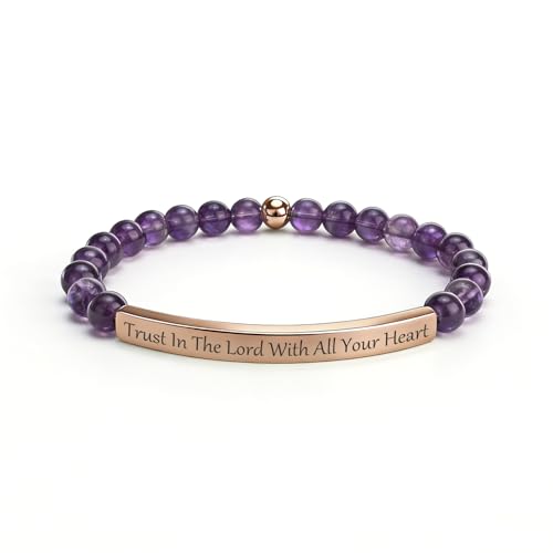 Amethyst Christian Bracelet for Women, 18K Gold Plated Bible Verse Jewelry, Inspirational Religious Faith Gift, Scripture Jewelry for Encouragement & Strength - color: Trust in the Lord with all your heart-Amethyst Rose Gold