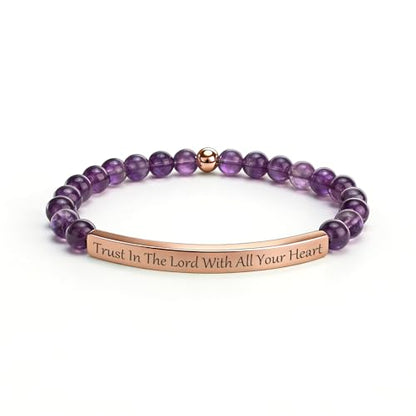 Amethyst Christian Bracelet for Women, 18K Gold Plated Bible Verse Jewelry, Inspirational Religious Faith Gift, Scripture Jewelry for Encouragement & Strength - color: Trust in the Lord with all your heart-Amethyst Rose Gold