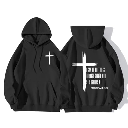 KEEVICI Christian Graphic Hoodies For Teen Jesus Hoodie Faith God Sweatshirt Bible Verse Pullover Religious Tops - color: Black, size: Large