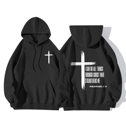 KEEVICI Christian Graphic Hoodies For Teen Jesus Hoodie Faith God Sweatshirt Bible Verse Pullover Religious Tops - color: Black, size: X-Large