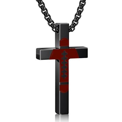 Baseball Football Cross Necklace for Men Boys Sport Chain Gifts - color: Black, style: Football