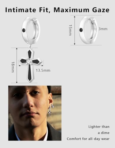 KRKC&CO Dangle Cross Earrings for Men, Sterling Silver Plated Black Drop - color: Silver-E