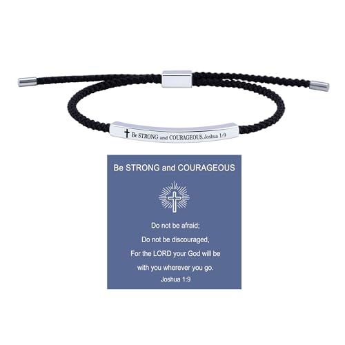LINY Faith Over Fear Gifts Personalized Stainless Steel Christian Faith Bracelet Bible Verse Religious Jesus Prayer Jewelry for Women Men - color: Cross Bracelet Joshua 1:9 Black+Silver