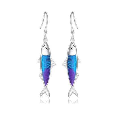 Sardine Fish Earrings for Sea Lovers - Sterling Silver Sardine Fish Dangle Earrings Marine Theme Fishing Party Ocean Jewelry Gift for Beach Vacation