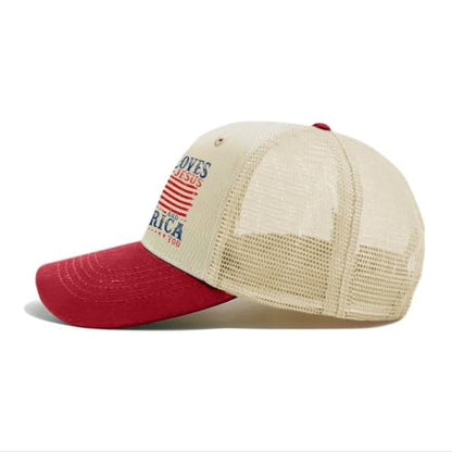 She Loves Jesus and America Too Hats for Womens Soft Washed Distressed Baseball - color: She Loves Jesus and America Toorice White With Wine Red Eaves3