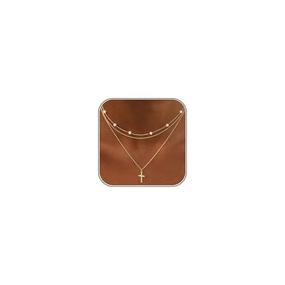 Turandoss Layered Cross Necklaces Stack for Women Girls, Christian Gift - color: Cross-Pearl