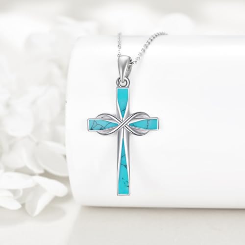 ONEFINITY Cross Necklace 925 Sterling Silver Cross Pendant Religious Jewelry Gifts - style: turquoise