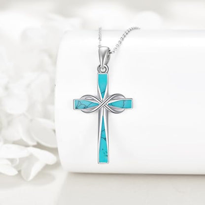 ONEFINITY Cross Necklace 925 Sterling Silver Cross Pendant Religious Jewelry Gifts - style: turquoise