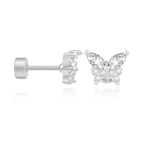 Cicy Bell Womens Flat Back Stud Earrings 18K Gold Plated Hypoallergenic - color: Silver,Butterfly B
