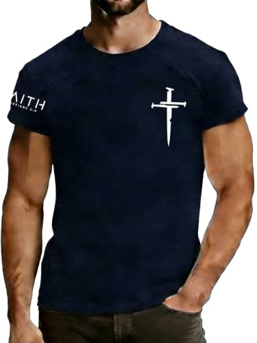Christian Shirts for Men Religious Cross Shirt Faith Graphic Tees - color: Darkblue, size: XX-Large