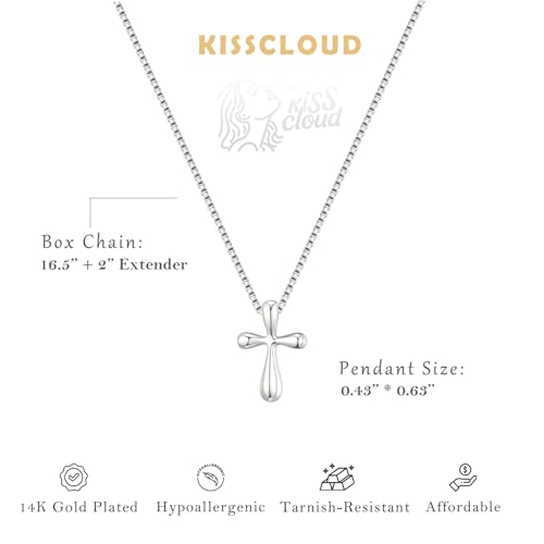 Cross Necklace for Women, Dainty 14K Gold Plated CZ Pendant - color: Silver-dainty bubble cross