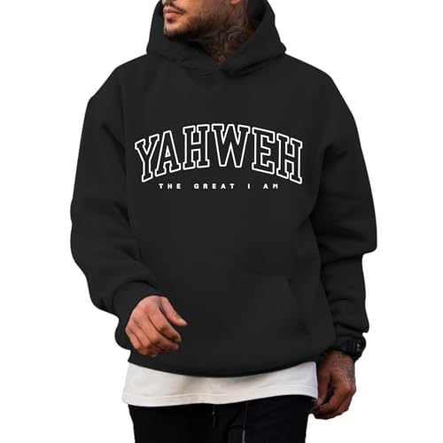 Christian Jesus Hoodies For Men Graphic Yahweh Hoodie Bible Verse God Sweatshirt Religious Faith Cotton Pullover Tops - color: Black, size: Small