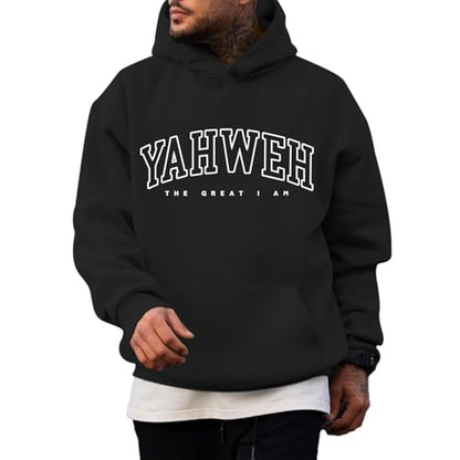 Christian Jesus Hoodies For Men Graphic Yahweh Hoodie Bible Verse God Sweatshirt Religious Faith Cotton Pullover Tops - color: Black, size: Small