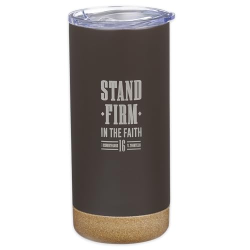 Christian Art Gifts 16 oz. Brown Stand Firm Bible Verse Travel Tumbler