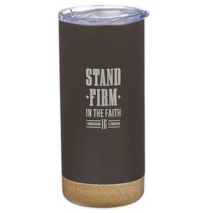 Christian Art Gifts 16 oz. Brown Stand Firm Bible Verse Travel Tumbler