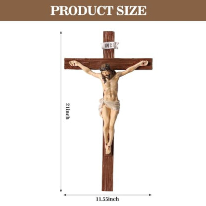 TALPGOD Crucifix Wall Cross 21 Inch,Jesus Cross Home Décor,Jesus Statue Catholic Hanging Cross for Wall Art,Religious Wall Crucifix Decor,Crucifijos Catolicos Cross Wall Decor - size: 21 inches
