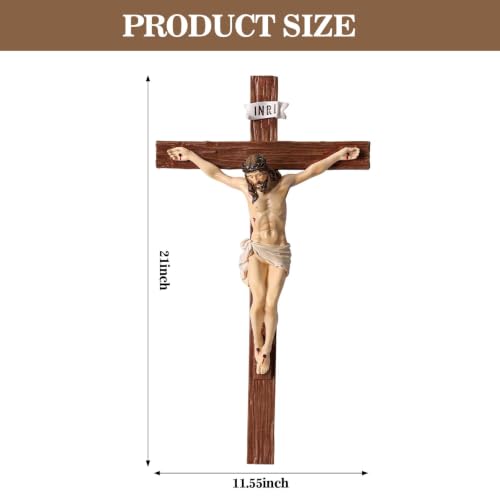 TALPGOD Crucifix Wall Cross 21 Inch,Jesus Cross Home Décor,Jesus Statue Catholic Hanging Cross for Wall Art,Religious Wall Crucifix Decor,Crucifijos Catolicos Cross Wall Decor - size: 21 inches